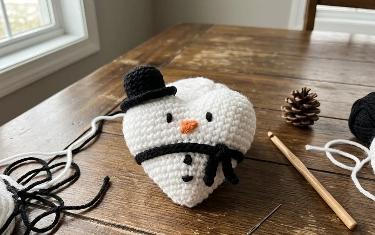 Heart Snowman Ornament: Free Crochet Pattern Tutorial