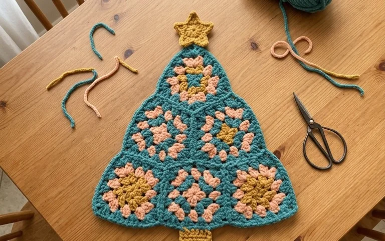 Bernat All-In-One Blanket Yarn Granny Square Trees Guide